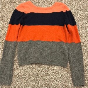 Equipment Striped Crewneck Alpaca Sweater in Orange, Navy & Gray